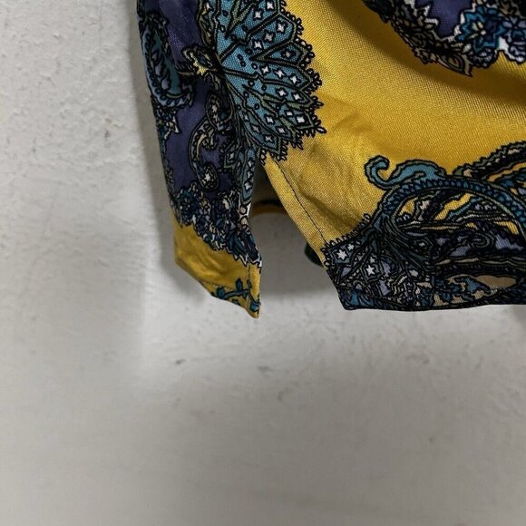 Nieves Lavi Vintage New York Yellow Blue 100% Silk Paisley Top Blouse Size M - Picture 9 of 11